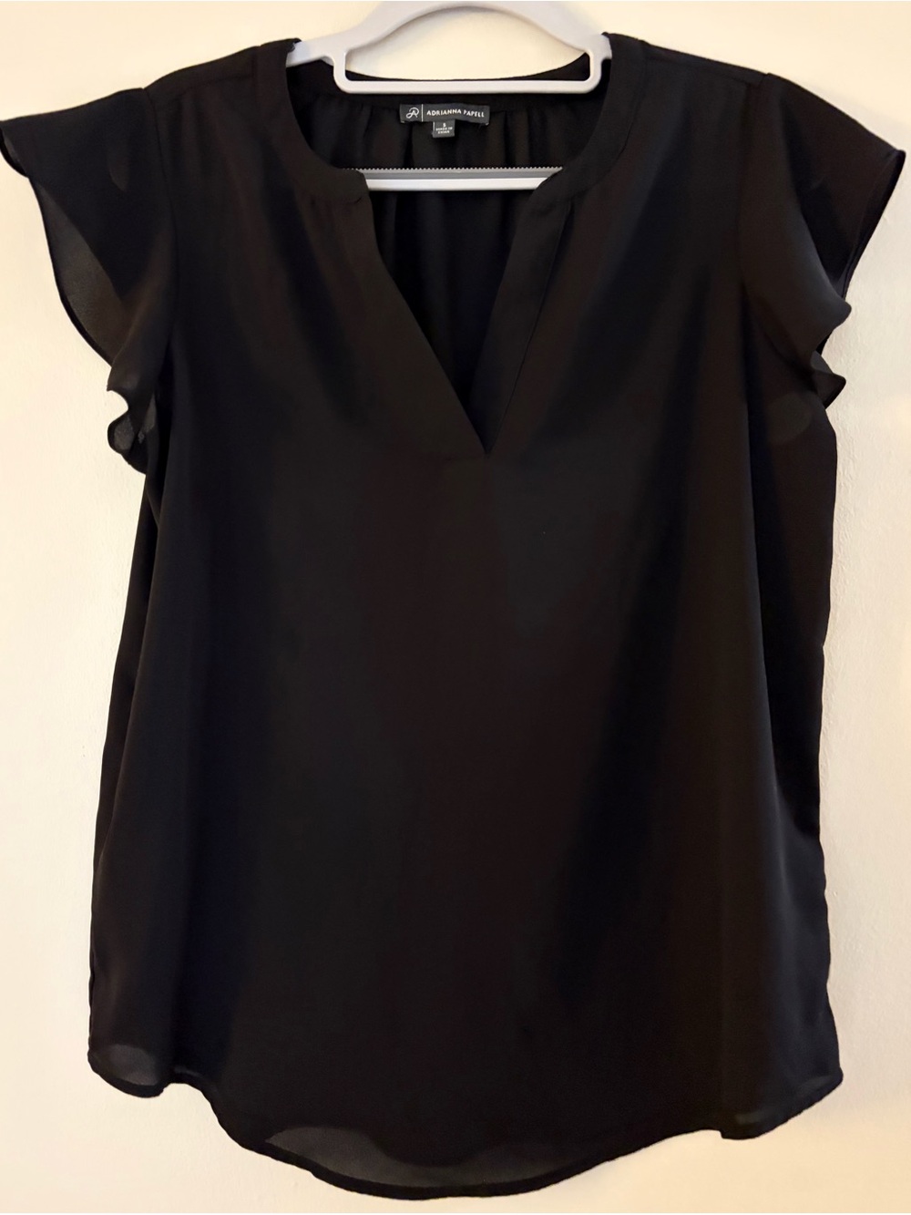 Adrianna Papell Black V-Neck Flutter Sleeve Blouse size S